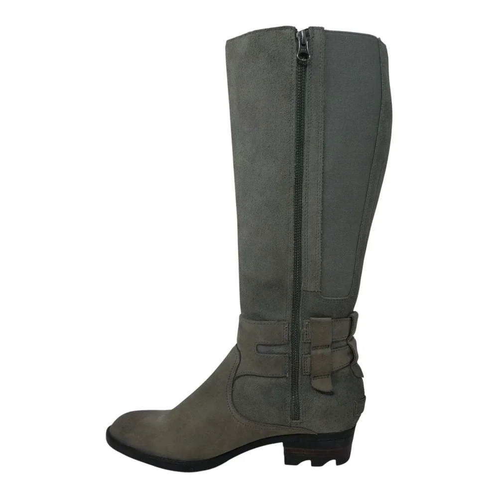 Sorel Emelie Tall Boot Women 8.5 Gray Leather Suede Waterproof Buckle